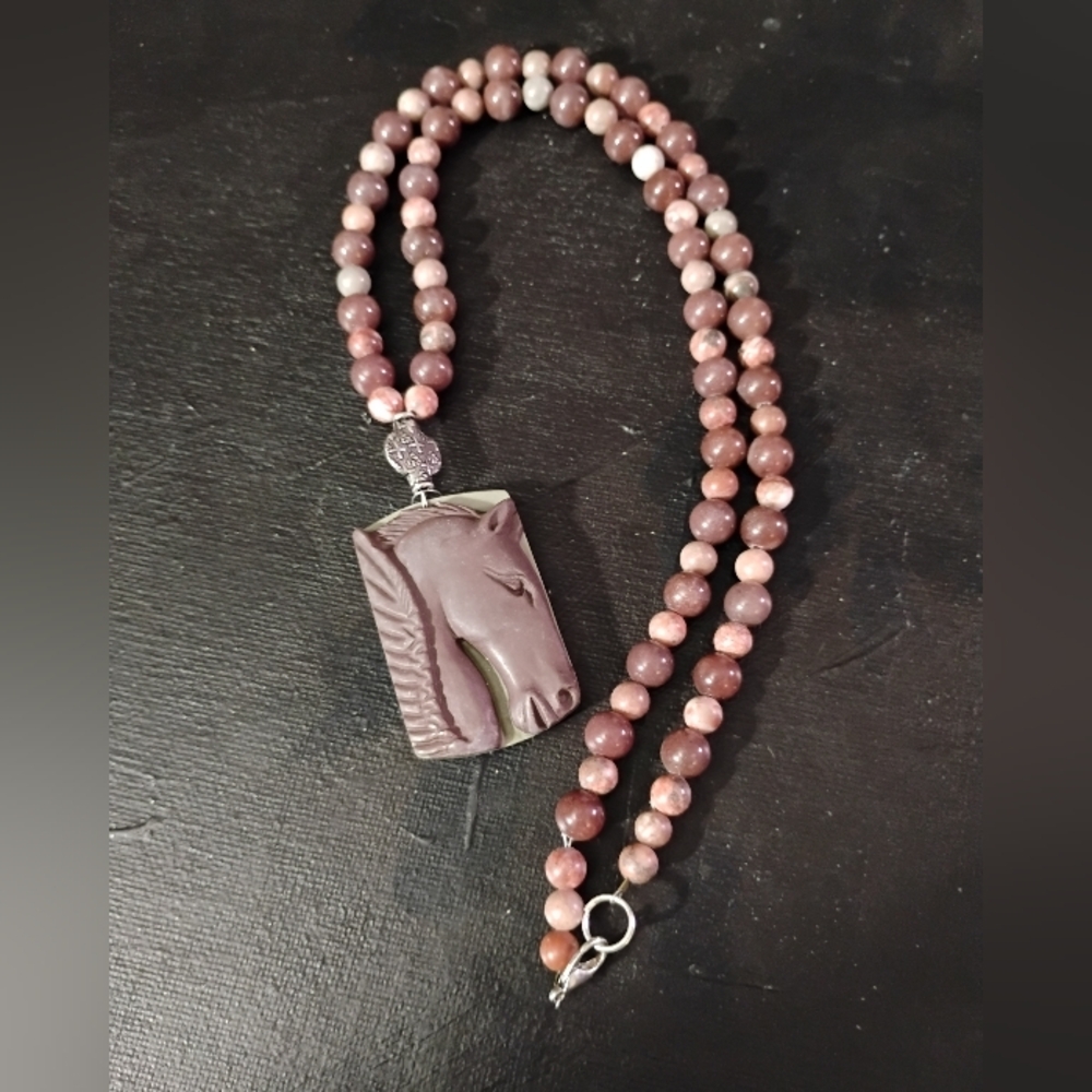 Carved Artisan Art Deco Horse Jasper Necklace
